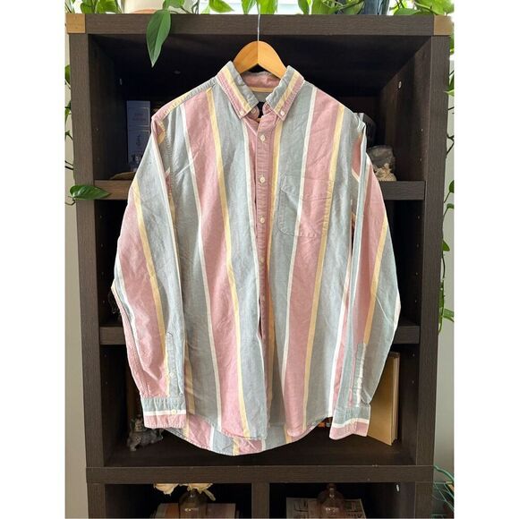 🐿️ American Eagle Outfitters Multicolor Stripe Button Front Shirt Medium Tall - Picture 1 of 4